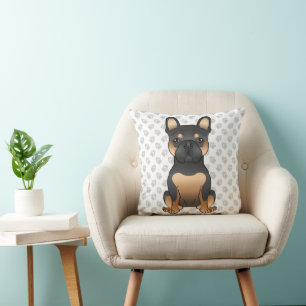 Coussin Bouledogue français noir et feu dessin animé Chien