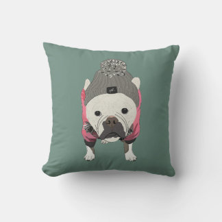Coussin Bouledogue français prêt pour la neige