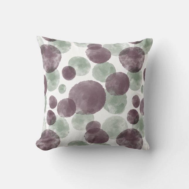 Coussin Boules d'aquarelle paisible en Sage vert & violet (Recto)