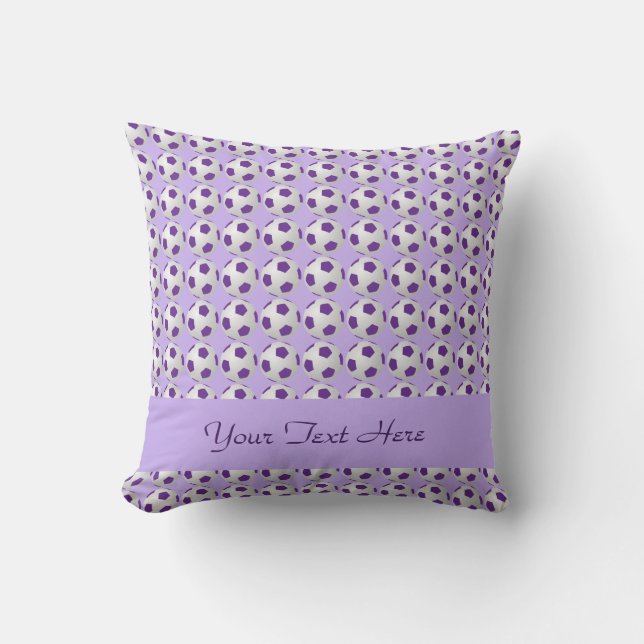 Coussin Boules de football, violet et blanc, nom, Carré (Recto)