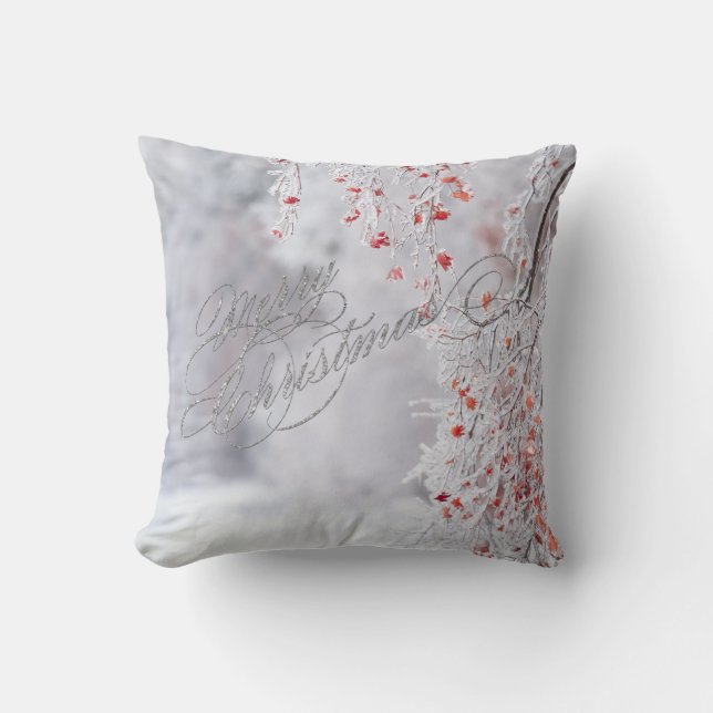 Coussin Boules de Noël, Neige, Lumières Joyeux Noël (Recto)