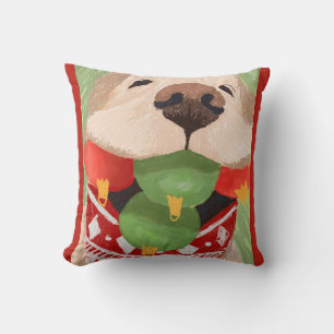 Coussin Boules de Noël Retriever doré Bouche Drôle