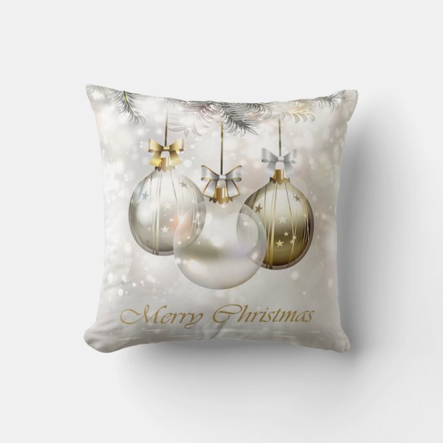 Coussin Boules et vaches de Noël en argent et en or (Recto)