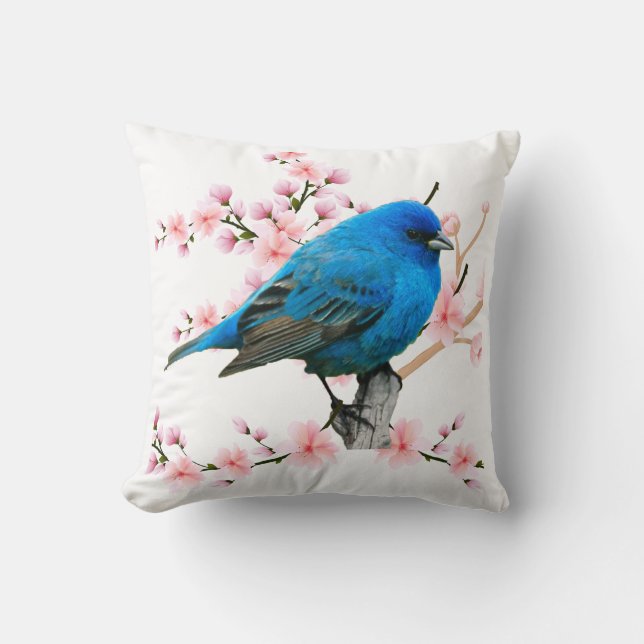 Coussin Boulet d'indigo aux oiseaux mignons sur la fleur d (Recto)