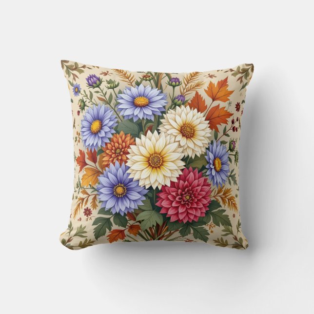 Coussin Bouquet d'automne des Asters et des Dahlias (Recto)