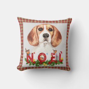 Coussin Bouquet de Beagle d'aquarelle et Noël