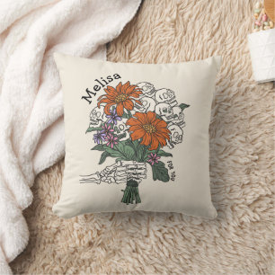 Coussin Bouquet de fleurs crâne Halloween personnalisé