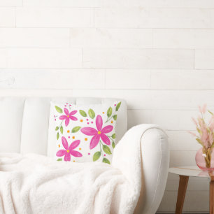 Coussin Bouquet de fleurs d'aquarelle rose chaud
