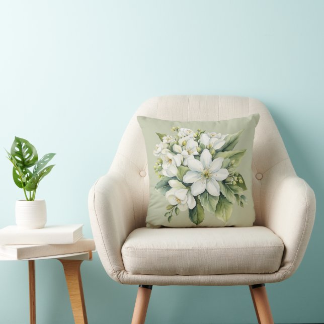 Coussin Bouquet de fleurs de pomme blanche aquarelle (Chaise)