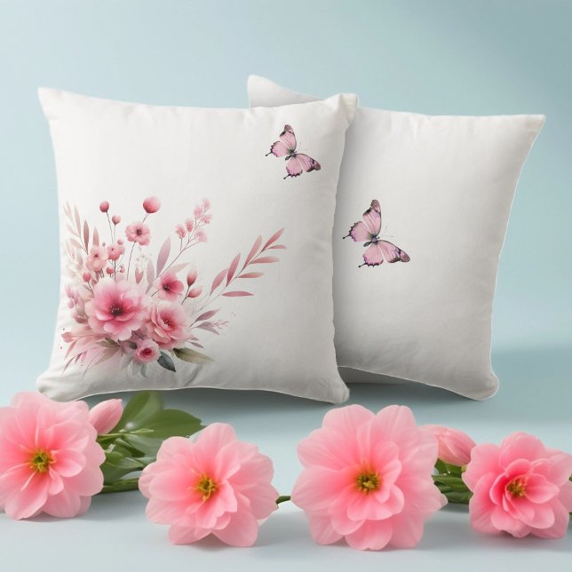 Coussin Bouquet de fleurs Roses de printemps rose avec pap (Créateur téléchargé)