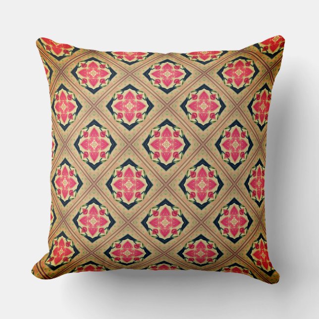 Coussin Bouquet de fleurs rouges sur des manches vertes (Recto)