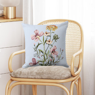 Coussin Bouquet de fleurs sauvages à l'aquarelle #1