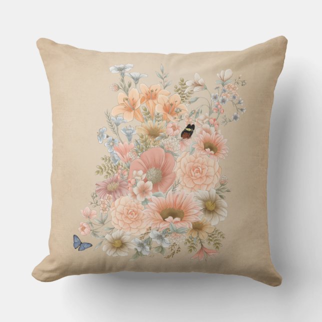 Coussin Bouquet de jardin de pêche sur l'oreiller à lancer (Recto)