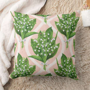 Coussin Bouquet de lys de la vallée fleurs sur rose