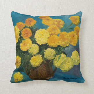 Coussin Bouquet de souci--Support bleu