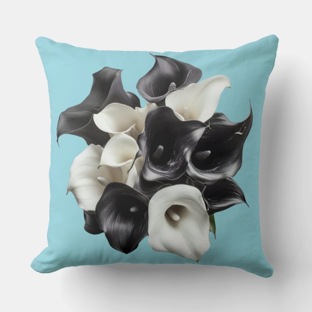 Coussin 🖤🤍 Bouquet Élégant de Lys Noirs et Blancs (Recto)