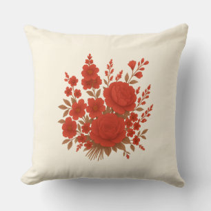 Coussin Bouquet floral rouge élégant avec roses romantique