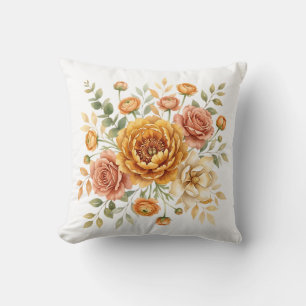 Coussin Bouquet floral vintage ocre et rose