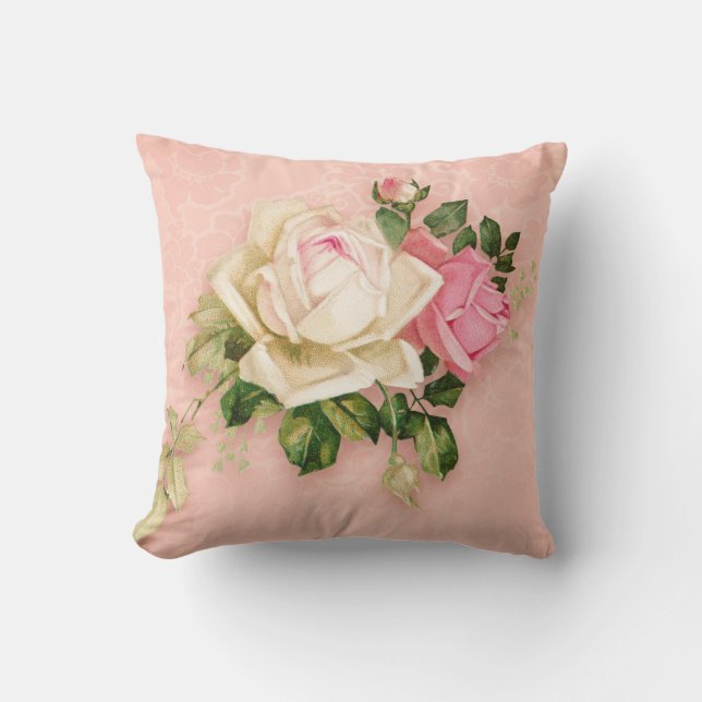 Coussin Bouquet rose et rose blanche (Recto)