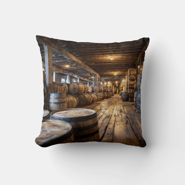 Coussin Bourbon Whiskey Rickhouse Throw Pillow  (Recto)