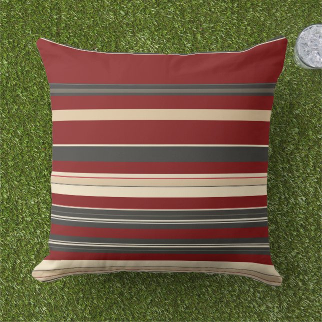 Coussin Bourgogne, beige, marron, rayé (Herbe)