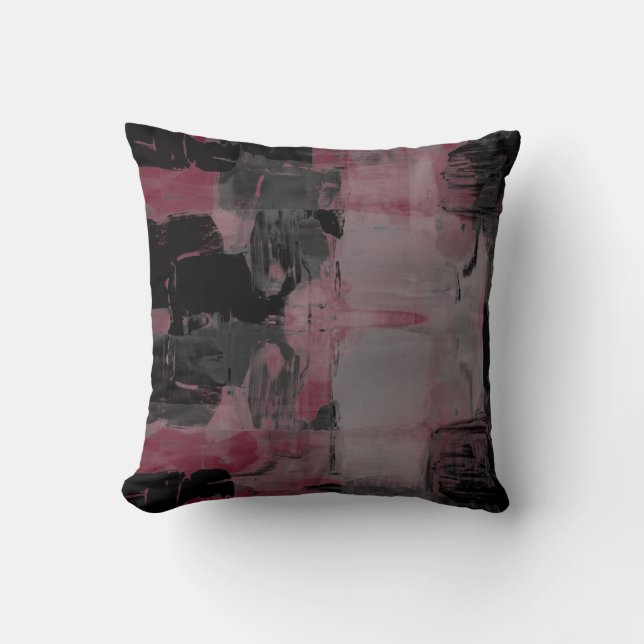 Coussin Bourgogne Bordeaux Gris & Noir Artistique Abstrait (Recto)