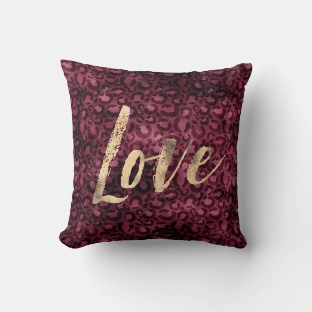 Coussin Bourgogne Empreinte de léopard Gold Love (Recto)
