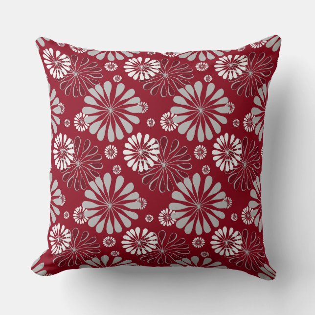 Coussin Bourgogne et floral gris (Recto)