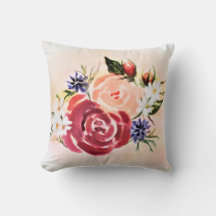Bourgogne et pêche Rose Aquarelle Jeter l'oreiller