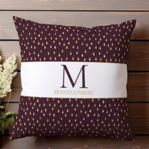 Coussin Bourgogne Gold Raindrop Moderne Monogramme tendanc