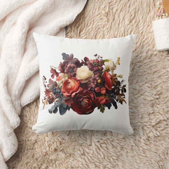 Coussin Bourgogne Marron Corail Blanc Floral Maussade (Couverture)