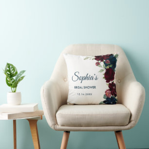 Coussin Bourgogne & Navy Fleurs bleues Fête des mariées ru