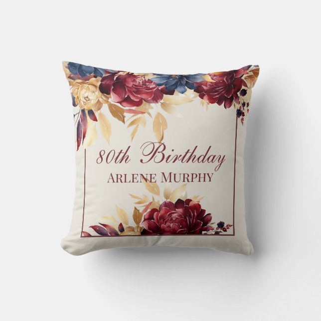 Coussin Bourgogne Rose et marine 80e anniversaire (Recto)
