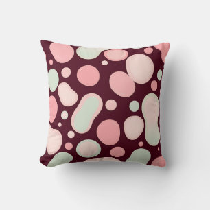 Coussin Bourgogne Rose Menthe Motif Abstrait Organique