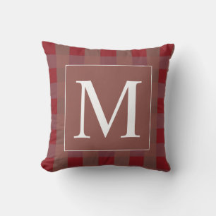 Coussin Bourgogne Rouge En vichy Motif Blanc Monogrammes C