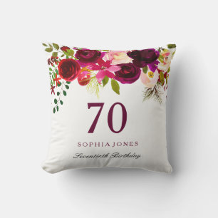 Coussin Bourgogne Rouge Floral Boho 70e anniversaire Cadea