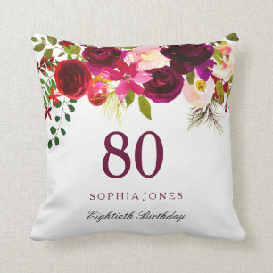 Coussin Bourgogne Rouge Floral Boho 80e anniversaire Cadea