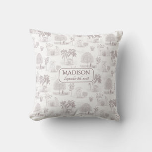Coussin Bourgogne Toile de Jouy Nom Date de Naissance Bébé