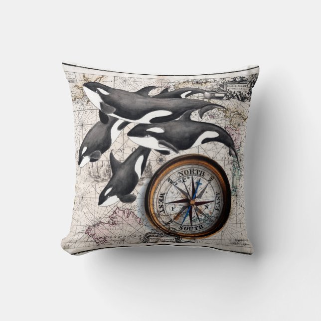 Coussin Boussole nautique d'orque (Recto)