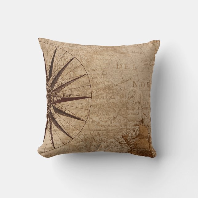 Coussin Boussole nautique vintage - carreau (Recto)