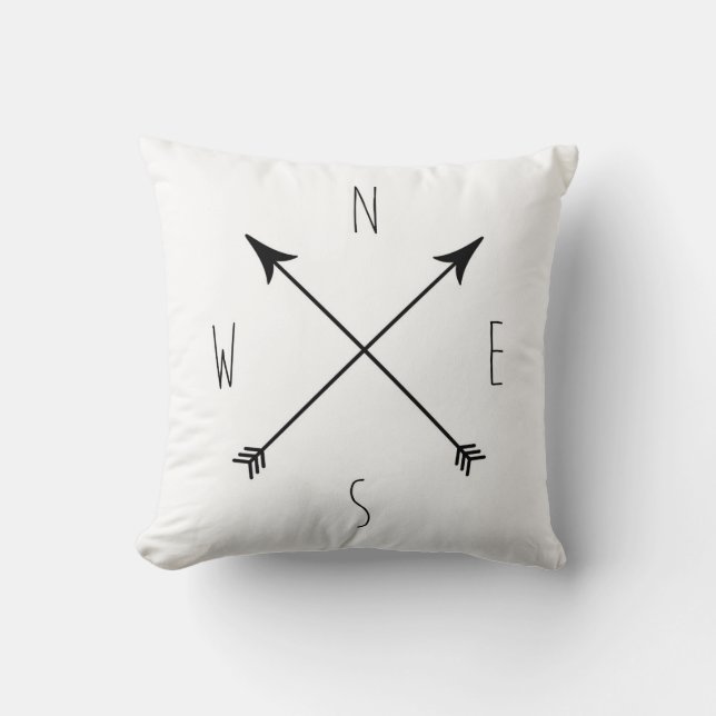 Coussin Boussole noire et blanche minimale (Recto)