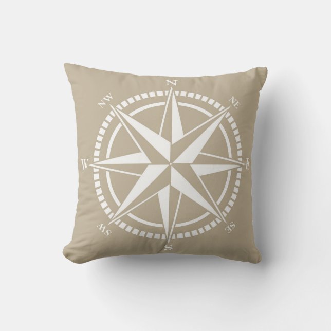 Coussin Boussole Rose Beige Nautique (Recto)