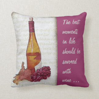 Coussin bouteille et raisin de vin avec la citation de vin