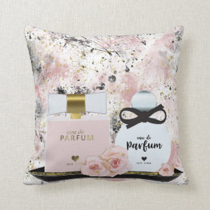Coussin Bouteilles de parfum de New York Or & Roses Roses 