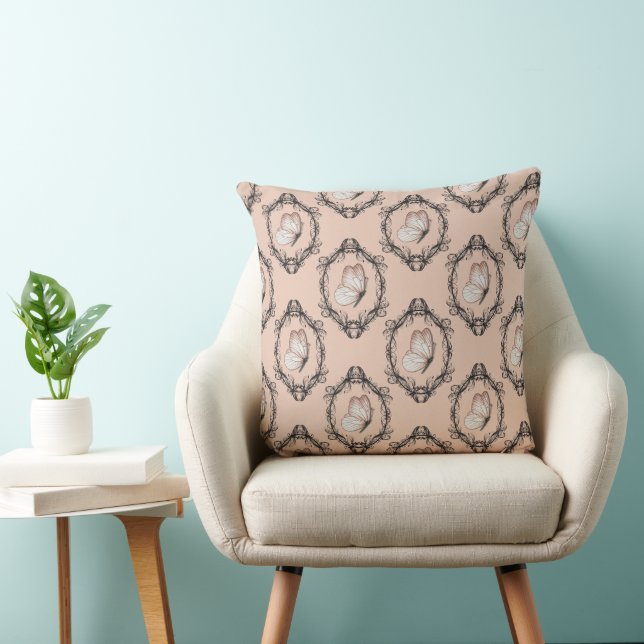 Coussin Bouton rose doux élégant papillon Damask modèle (Chaise)