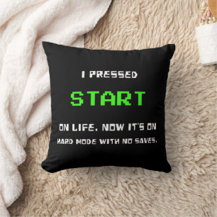 Coussin Bouton START Rétro 8 Bits Pixel Art Joueur Jeux Vi