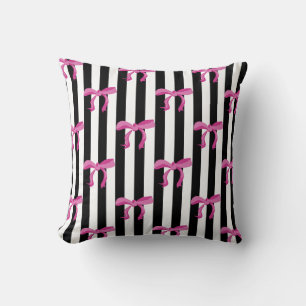 Coussin Boutons roses sur bandes noires et blanches