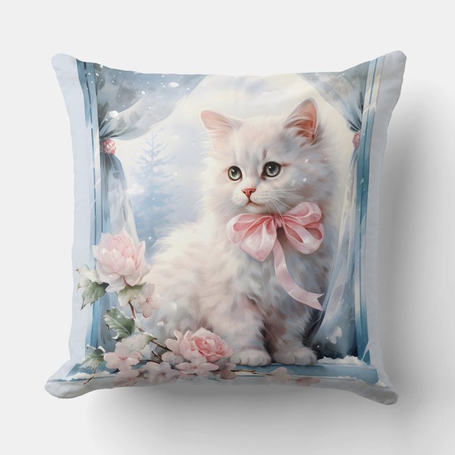Coussin Bow rose chaton blanc (Créateur téléchargé)