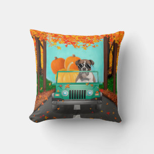Coussin Boxer Chien Citrouille Automne