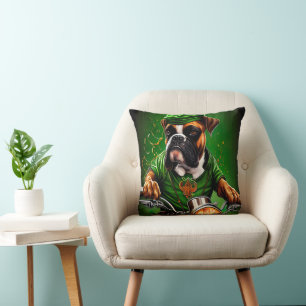 Coussin Boxer Chien Conduite Vélo St. Patrick's Day